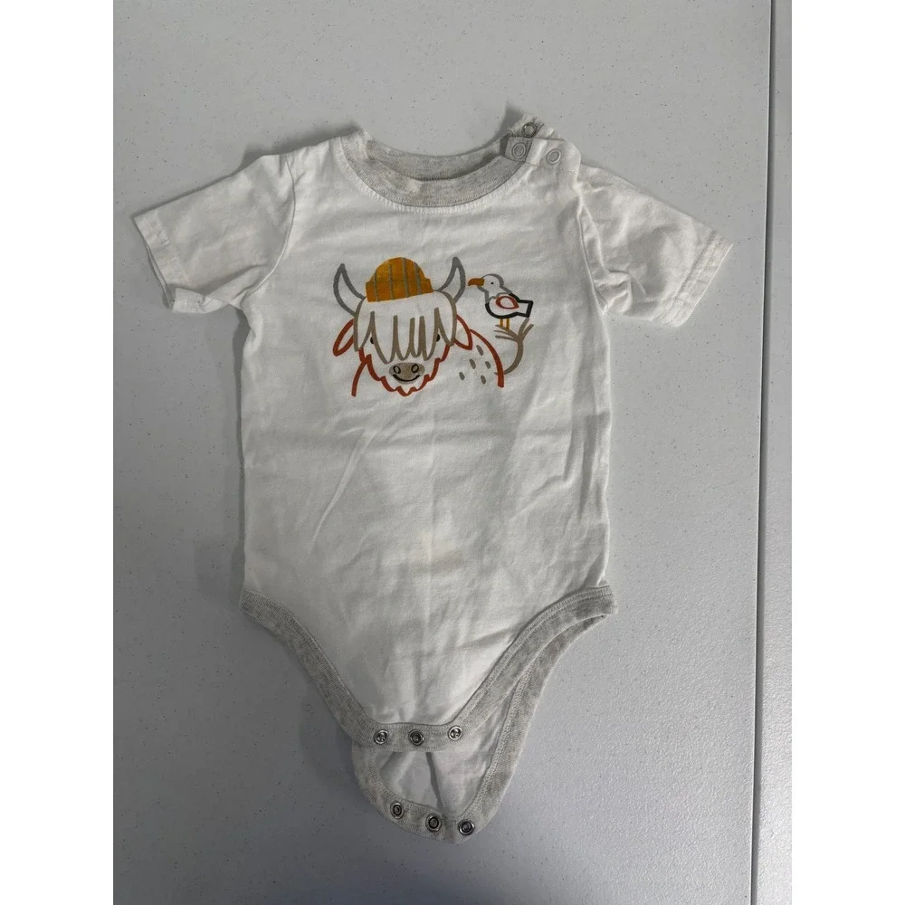 Carters Baby Bodysuit Lot 2pc Grey Waffle Knit & Highland Cow White 18M